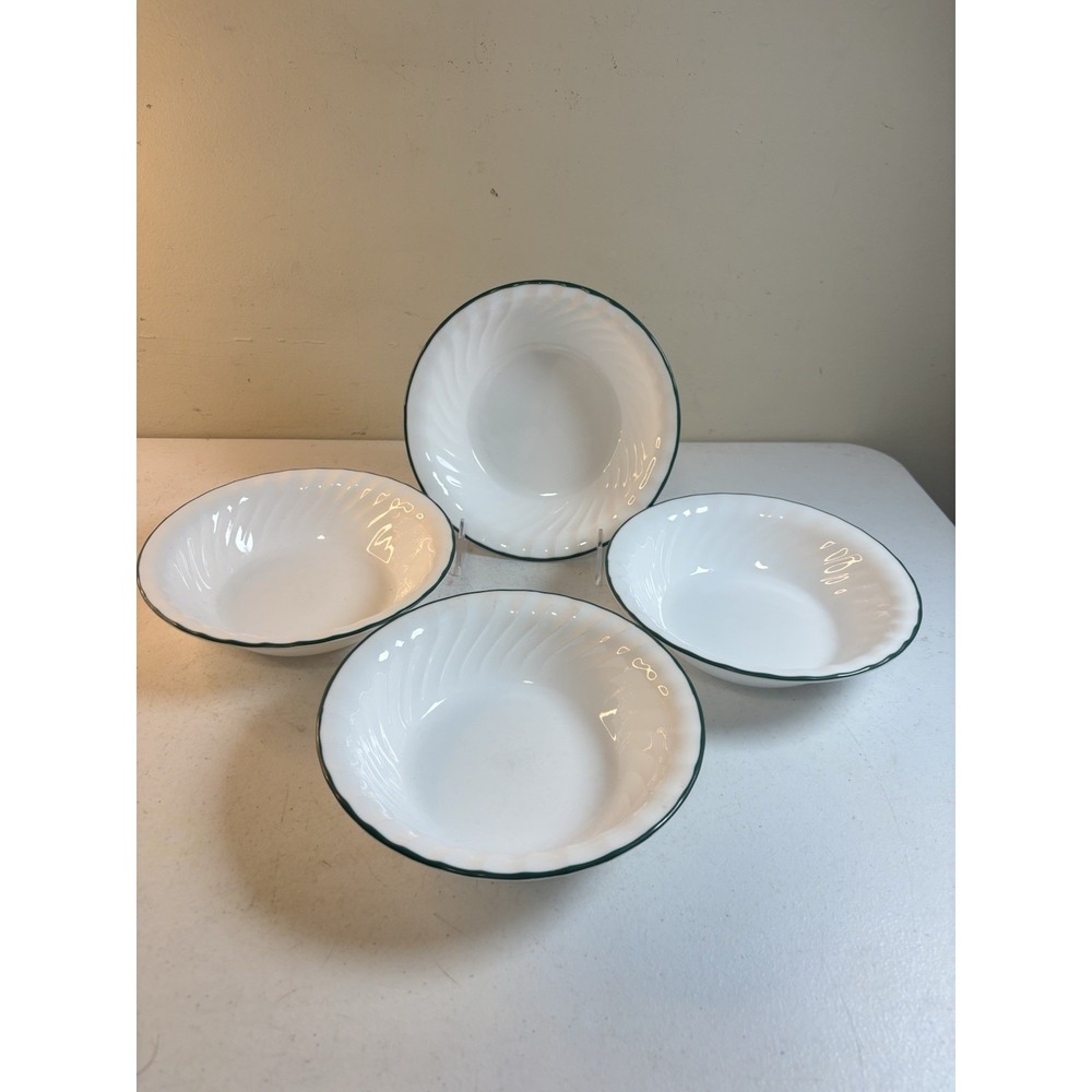 Corelle Callaway Ivy Swirl Green Rim Cereal/Soup Bowl 7.25" Set Of 4